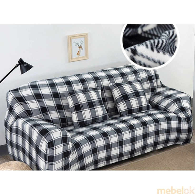 Чохол на тримісний диван 195х230 замш з принтом Клітка чорно-біла (164178)