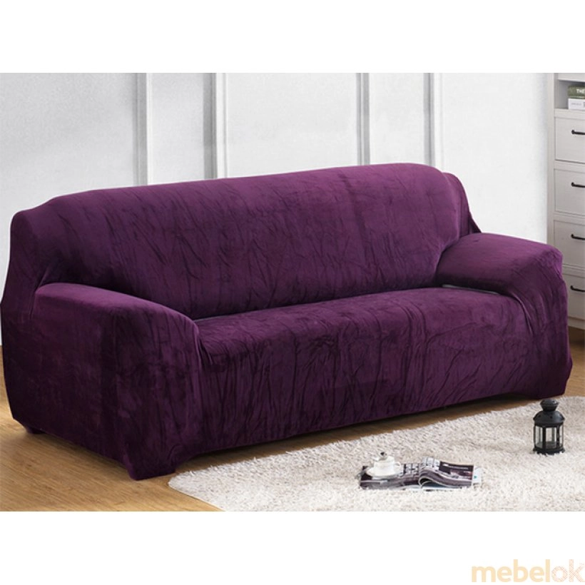 Чехол на трехместный диван 195х230 замш фиолетовый