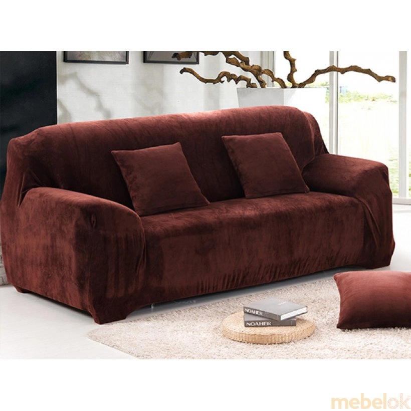 Чехол на двухместный диван 145х185 замш коричневый