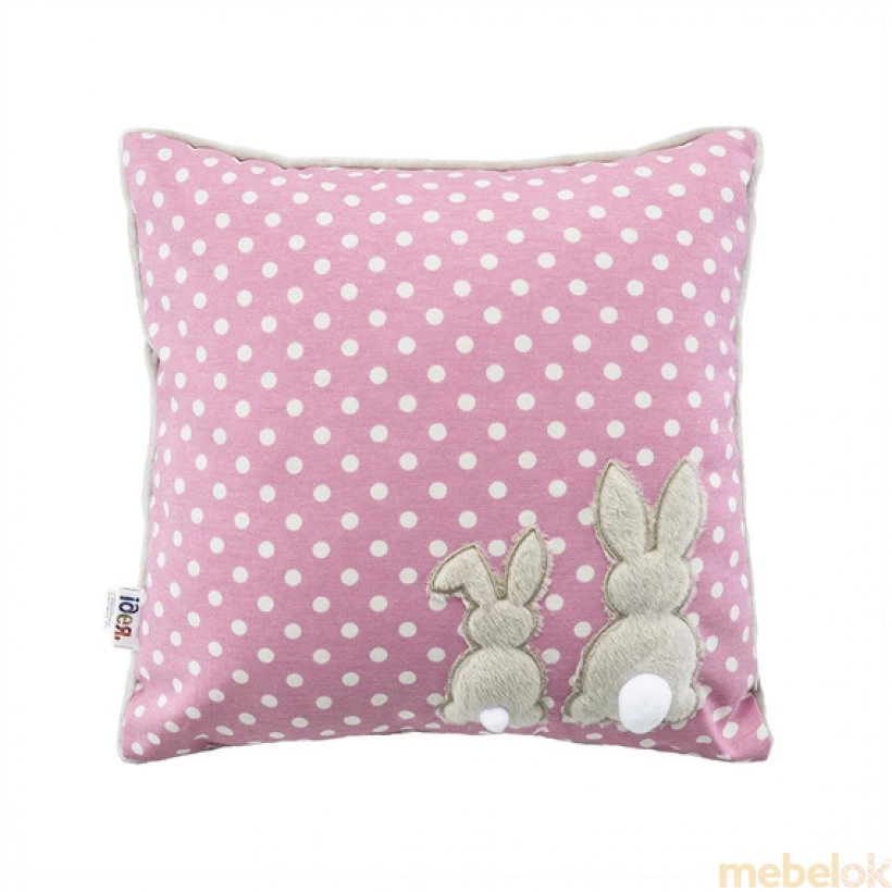 Подушка декоративна з вишивкою зайчик рожевий