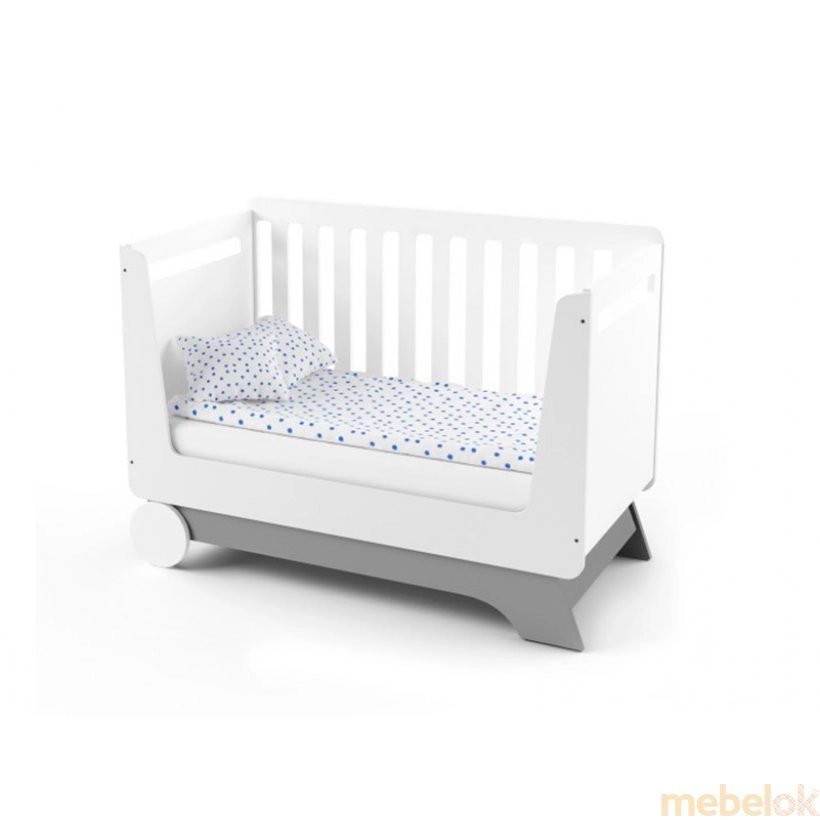 кровать с видом в обстановке (Кроватка-трансформер для новорожденного Nova Kit бело/серая)