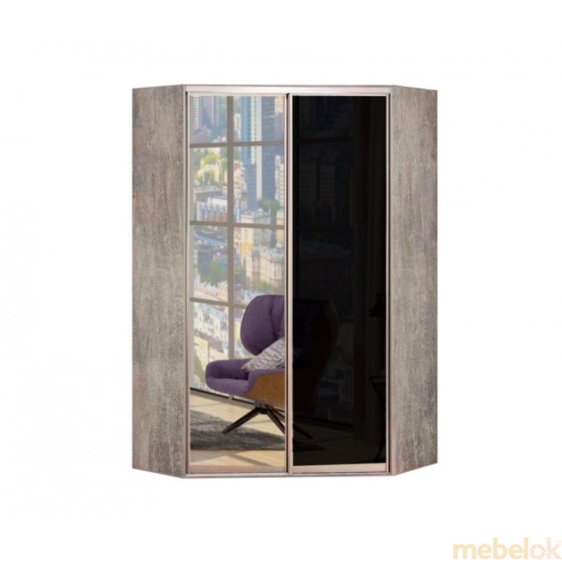 Шкаф-купе 45 см угловой цветное стекло с зеркалом