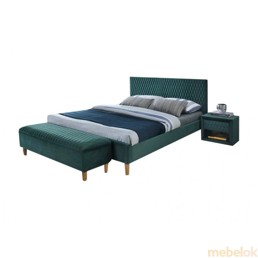 Полуторная кровать Azurro Velvet 140x200 Зеленый