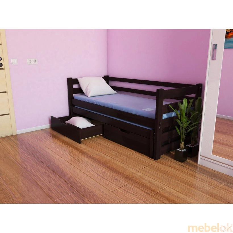 ліжко з виглядом в обстановці (Ліжко Соня-1 80х190 із масиву бука з висувним спальним місцем)
