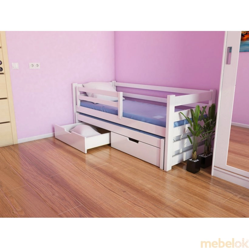 ліжко з виглядом в обстановці (Ліжко Соня-1 80х190 із щита бука з висувним спальним місцем)