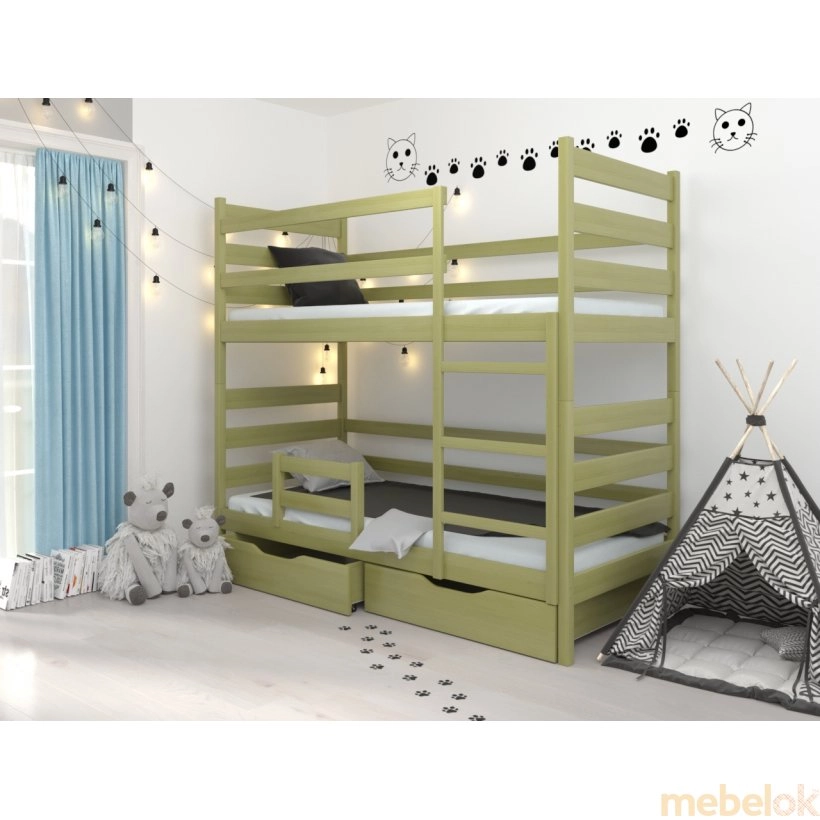 Двоярусне ліжко Амелі зі щита бука 80х190