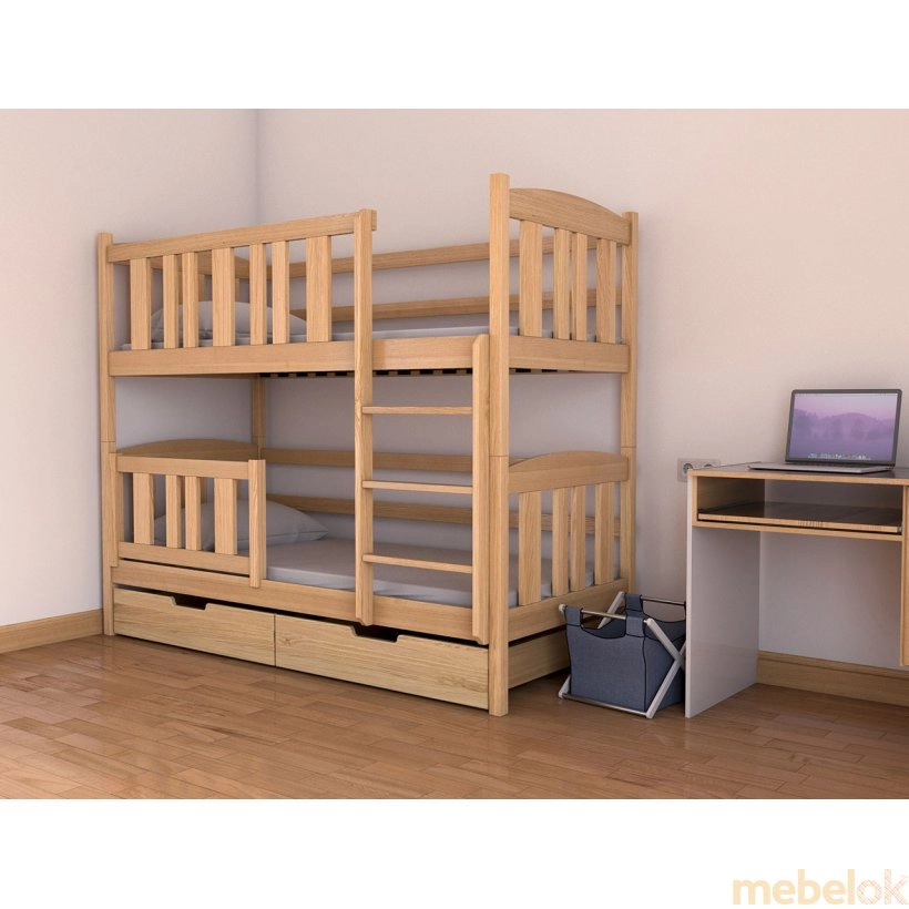ліжко з виглядом в обстановці (Двоярусне ліжко Челсі з масиву бука 90x200)