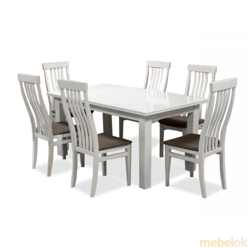 Комплект обеденный стол Классик + 6 стульев Версаль слоновая кость