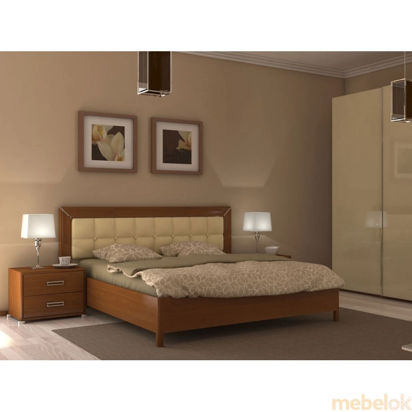 Кровать Белла 160х200 мягкая спинка с подъемным механизмом Ваниль/Вишня бюзум от фабрики MiroMark (МироМарк)