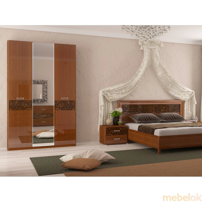 кровать с видом в обстановке (Кровать 160х200 Флора вишня бюзум с профилем и подъемным механизмом)