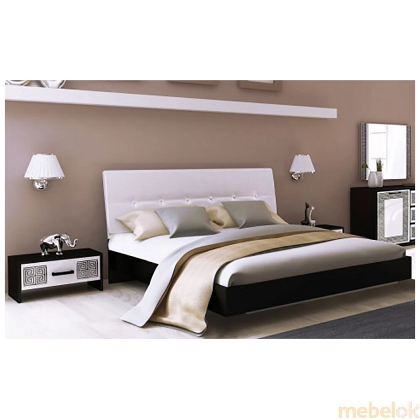 Ліжко 160х200 Виола білий глянец/чорний мат з подъемным механизмом и мягкой спинкой від фабрики MiroMark (МіроМарк)