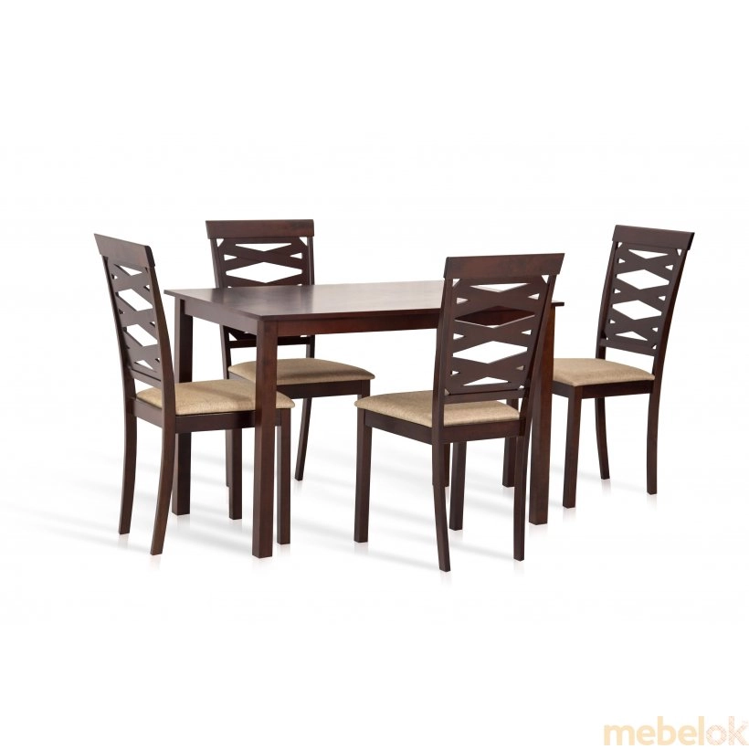 комплект стіл + стілець з виглядом в обстановці (Комплект стіл і 4 стільці Бруклін Темний горіх)