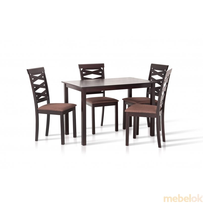 комплект стіл + стілець з виглядом в обстановці (Комплект стіл та 4 стільці Бруклін Венге-Шоколад)