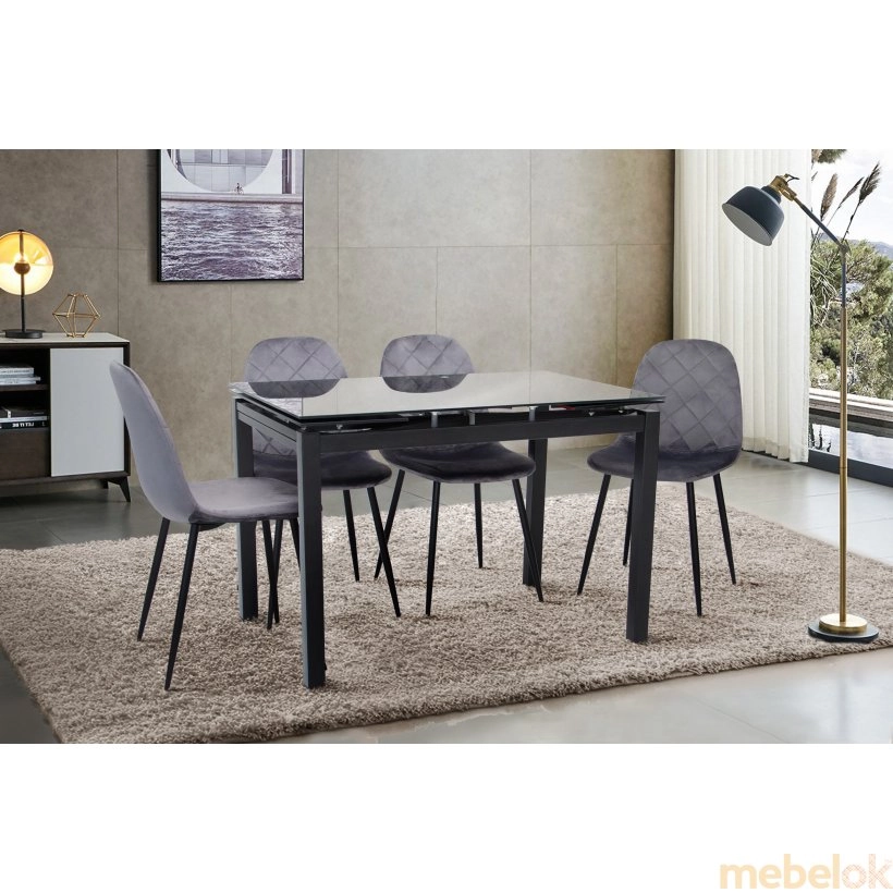 стіл з виглядом в обстановці (Стіл Венді XS-1025 80-130х65 чорний/скло)