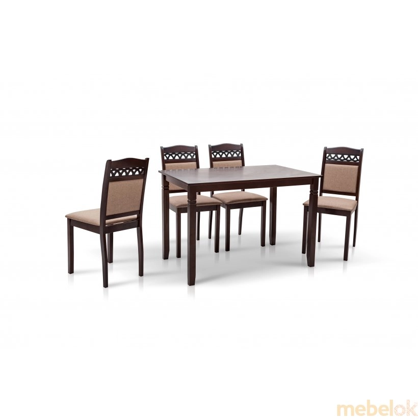 комплект стіл + стілець з виглядом в обстановці (Комплект стіл та 4 стільці Бродвей темний горіх)