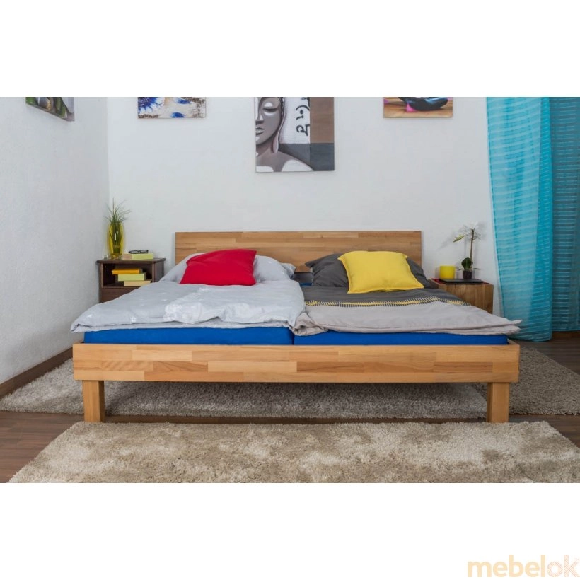 ліжко з виглядом в обстановці (Двуспальная кровать b 107 180х200 из массива бука)