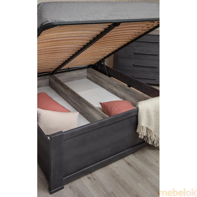 кровать с видом в обстановке (Кровать Оксфорд с мягкой спинкой с подъемной рамой 160)