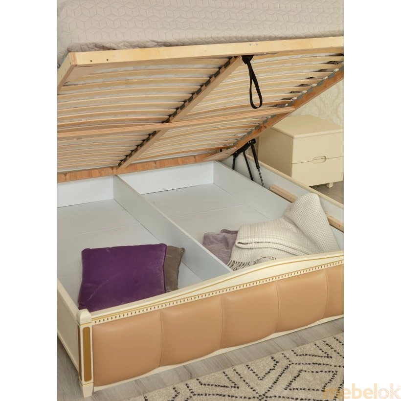 Кровать Прованс с мягкой спинкой квадраты с подъемной рамой 120 от фабрики Олимп (Olimp)