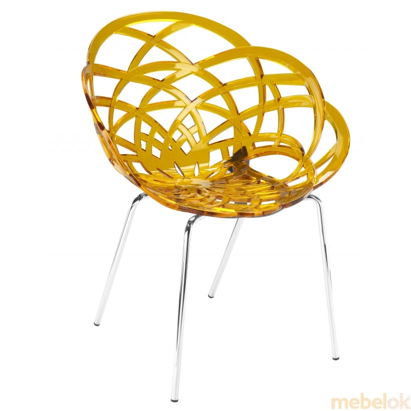 Кресло Flora желтое с хромированными ножками