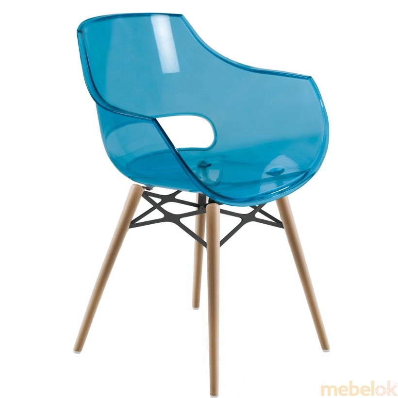 Кресло Opal Wox прозрачно-синее с буковыми ножками