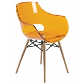 Кресло Opal Wox прозрачно-оранжевое с буковыми ножками