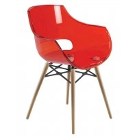 Кресло Opal Wox прозрачно-красное с буковыми ножками
