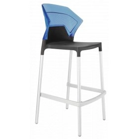 Барный стул Ego-S антрацит сиденье, верх прозрачно-синий