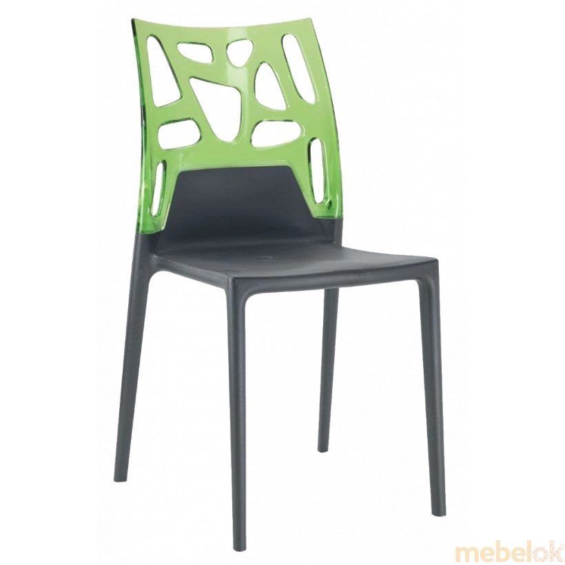 Стул Papatya Ego-Rock антрацит сиденье, верх прозрачно-зеленый