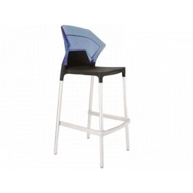 Барный стул Ego-S черное сиденье, верх прозрачно-синий