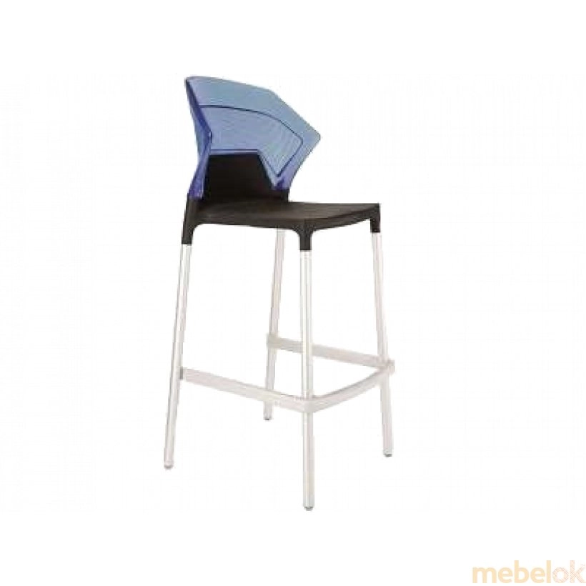 Барний стілець Papatya Ego-S чорне сиденье, верх прозоро-синій