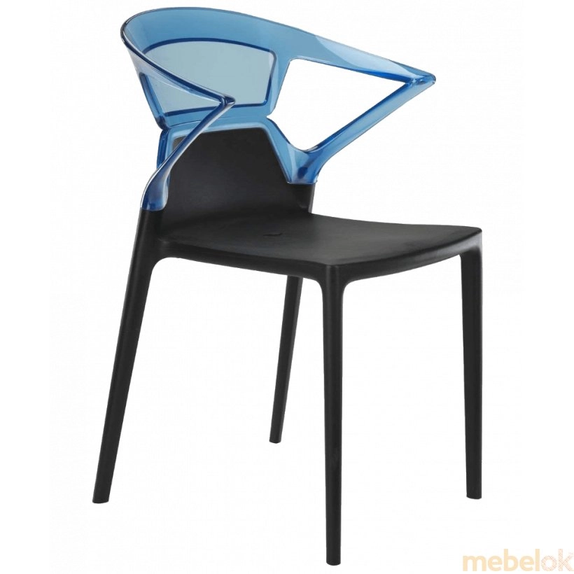 Кресло Ego-K черное сиденье, верх прозрачно-синий