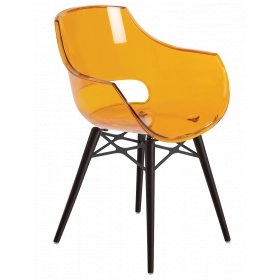 Кресло Opal-Wox прозрачно-оранжевое, рама лакированный бук венге