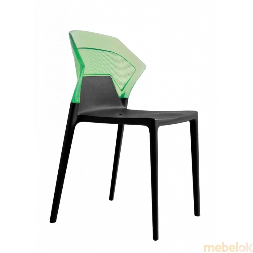 Стул Ego-S черное сиденье, верх прозрачно-зеленый