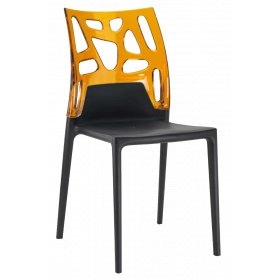 Стул Papatya Ego-Rock черное сиденье, верх прозрачно-оранжевый