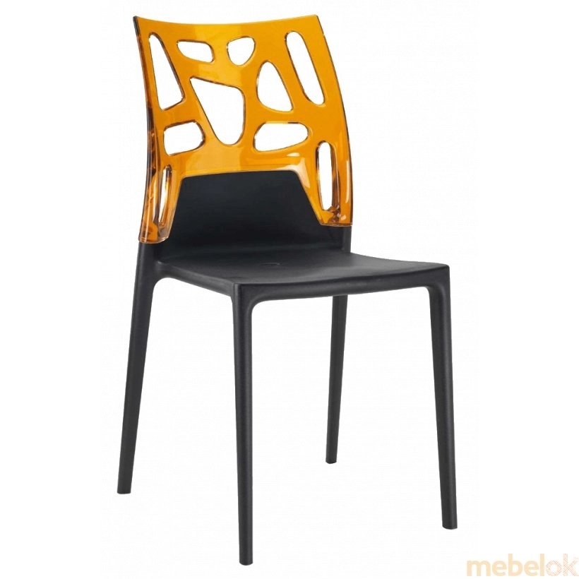 Стул Ego-Rock черное сиденье, верх прозрачно-оранжевый