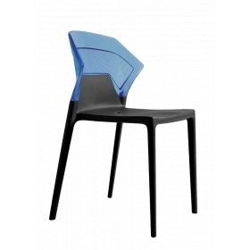 Стул Ego-S черное сиденье, верх прозрачно-синий