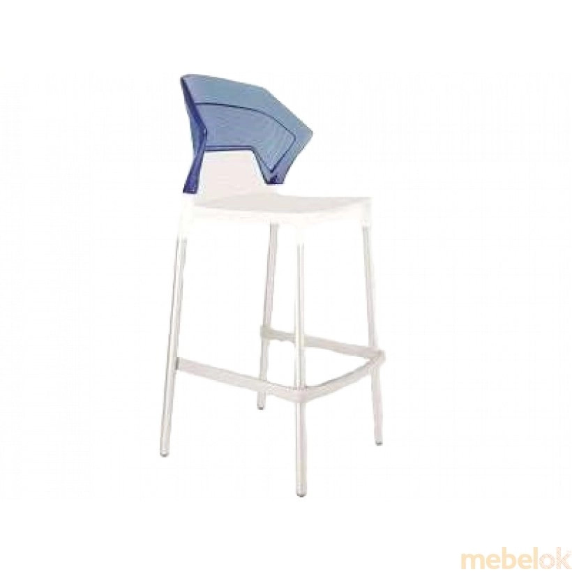 Барный стул Ego-S белое сиденье, верх прозрачно-синий