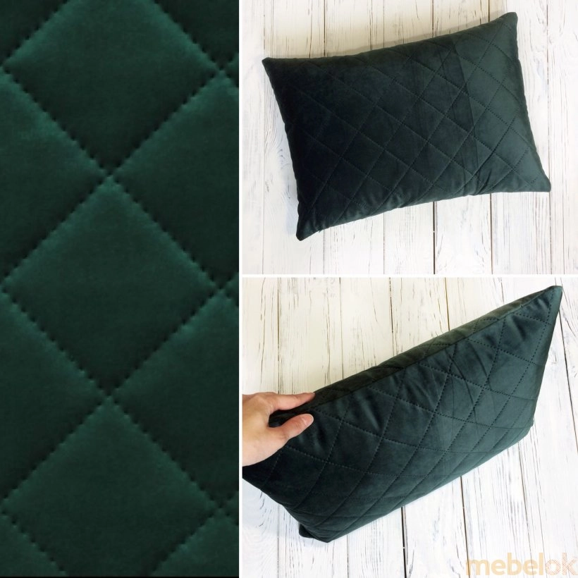 Декоративна подушка прямокутна Діамант зелена з іншого ракурсу