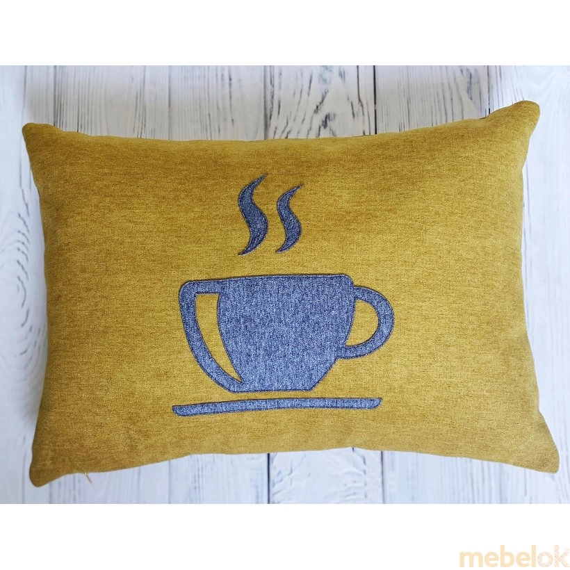 подушку с видом в обстановке (Декоративная подушка Чашка чая желто-серая)
