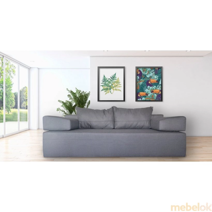 диван з виглядом в обстановці (Диван Presto №019 (ламелі+пружинний блок, без підлокітників))