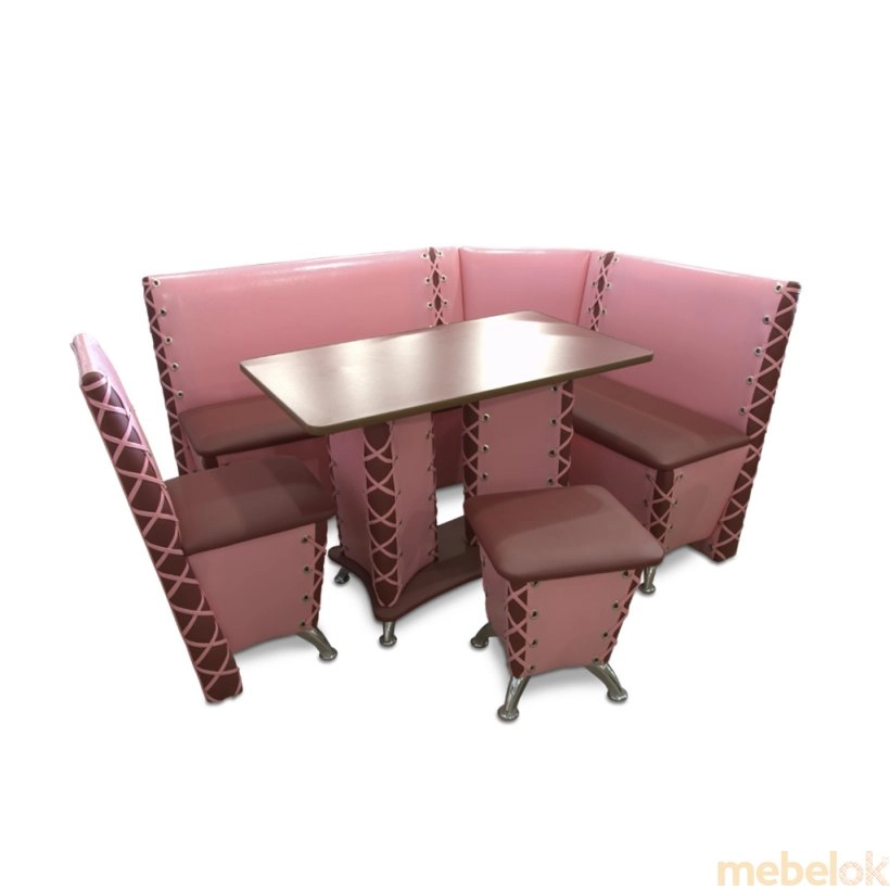 Кухонный комплект Мустанг (уголок, стол, 2 стула) розовый, левый