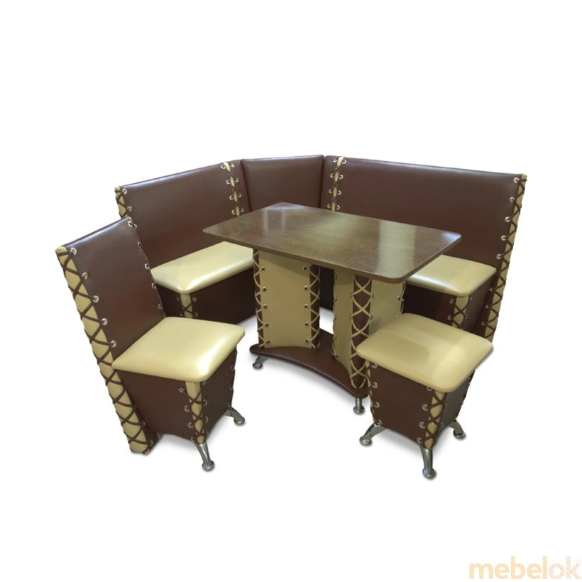 Кухонный комплект Мустанг (уголок, стол, 2 стула) золотой, правый