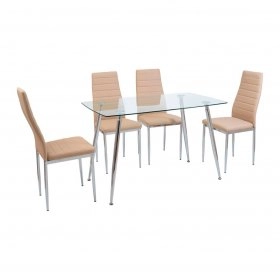 Комплект стіл Італі Хром / прозоре скло і 4 стільці Лаккі