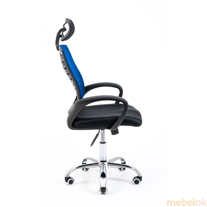 стілець з виглядом в обстановці (Крісло Бласт Хром чорний із синьою сіткою)