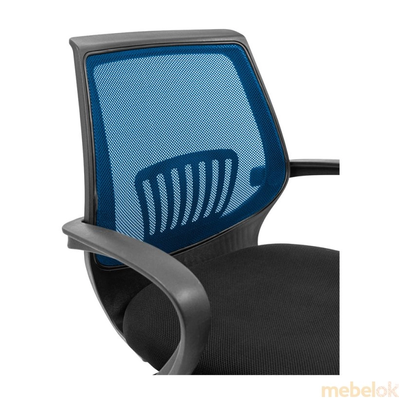 стілець з виглядом в обстановці (Крісло Старий Пластик Піастра сітка синя)