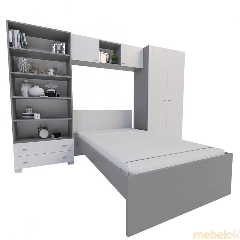 Ліжко Х-09 Х-Скаут 90х200 білий мат/сірий від фабрики Санті Мебель (Santi Mebel)