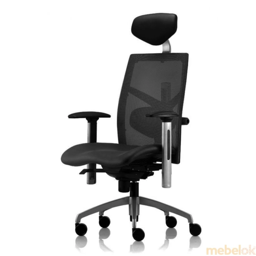 Крісло офісне Exact black leather, black mesh
