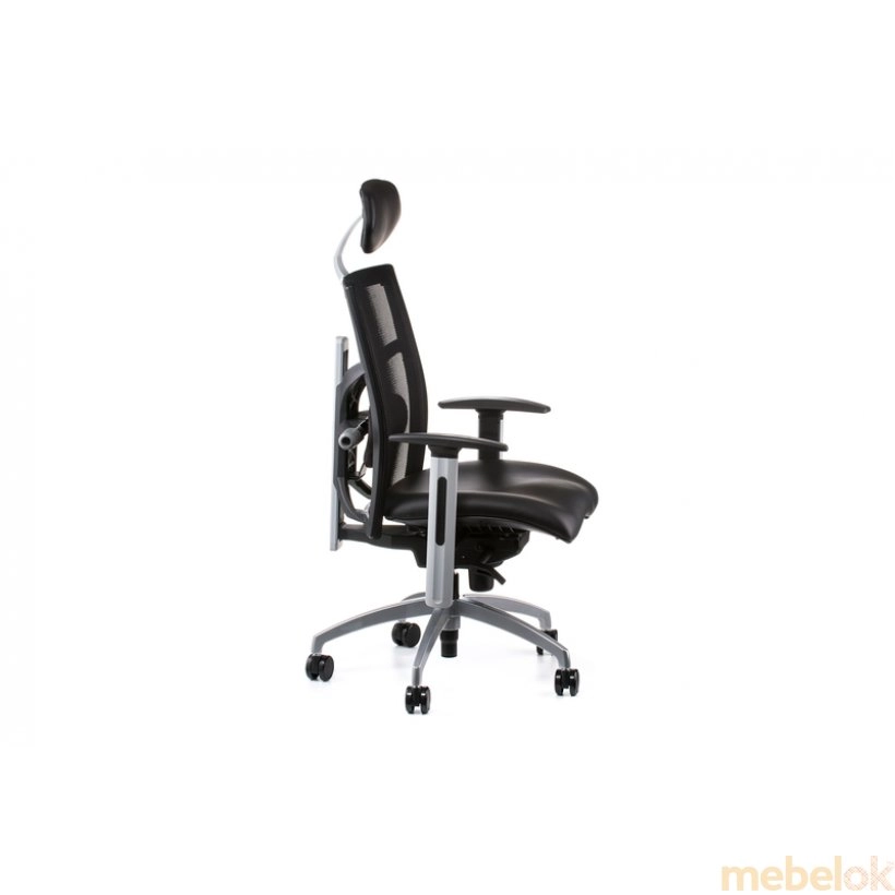 стул с видом в обстановке (Кресло офисное Exact black leather, black mesh)