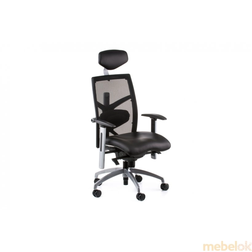 Кресло офисное Exact black leather, black mesh