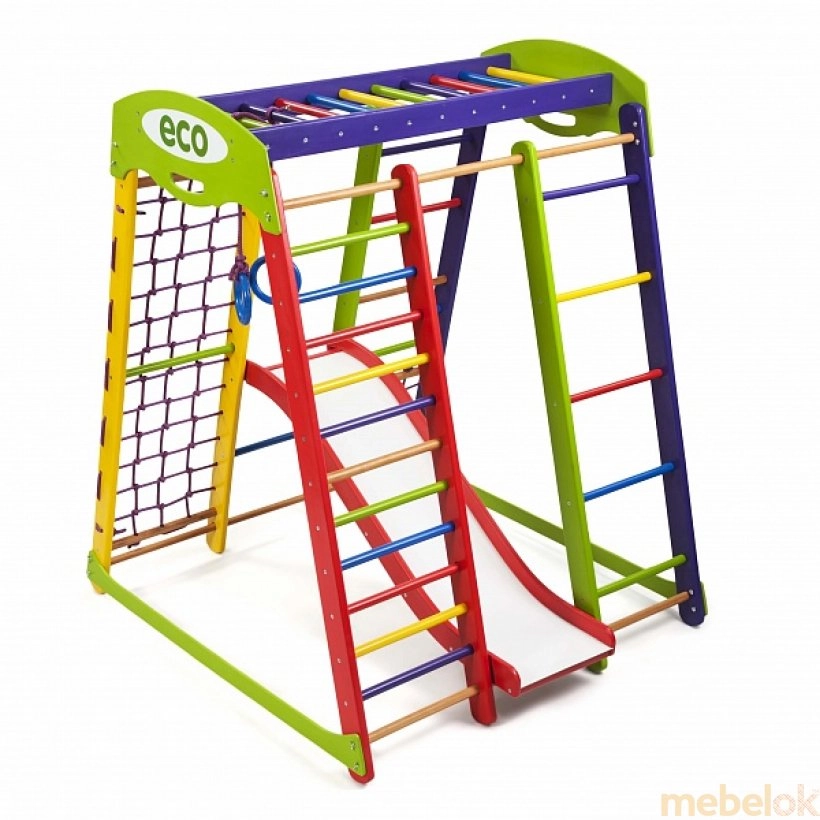 игровую мебель с видом в обстановке (Спортивный уголок детский Акварелька Plus 1)